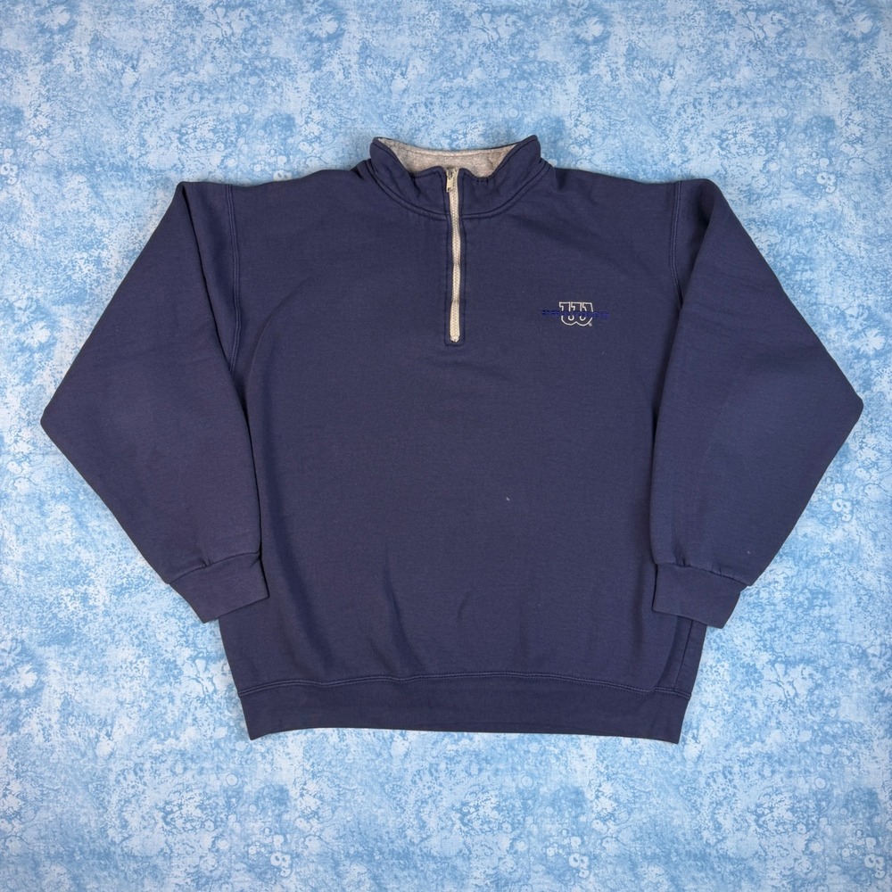 Vintage Wilson Pro 5000 Navy Blue 1/4 Zip Sweatshirt Sea-Land Service Inc Large